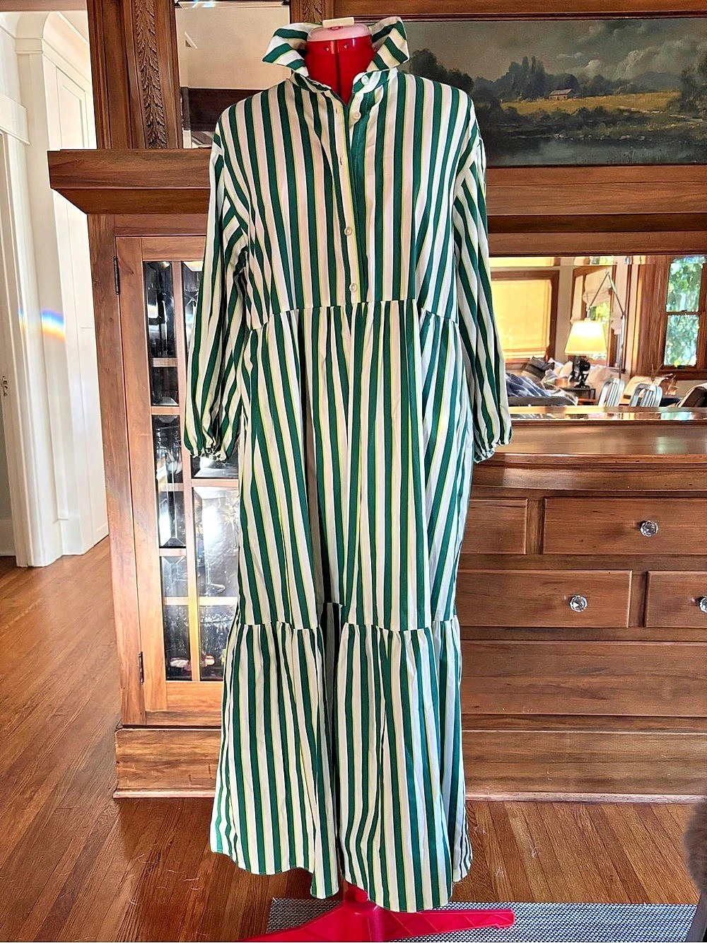Anthropologie - Maeve Bettina Striped Maxi Dress in Green & White